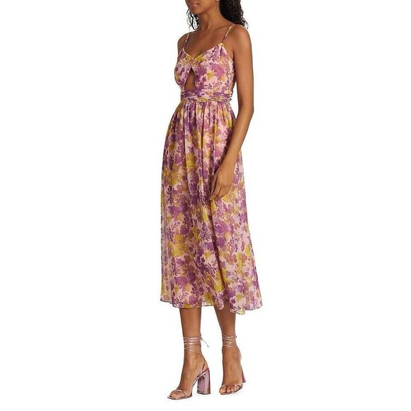 NWOT LTD Pink & Purple Floral Cutout Midi Dress Size 4 - Picture 1 of 7